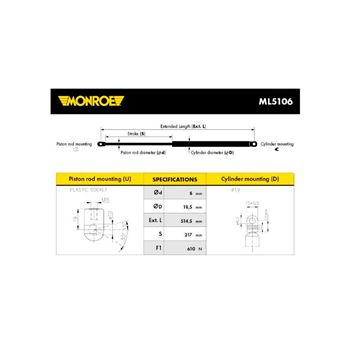 muelles neumaticos - Muelle neumático, maletero/compartimento de carga | Monroe ML5106