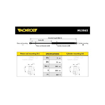 muelles neumaticos - Muelle neumático, maletero/compartimento de carga | Monroe ML5862