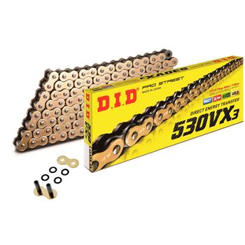 cadenas y enganches - Cadena DID 530VX3 con 108 eslabones color oro / negro y enganche tipo remache