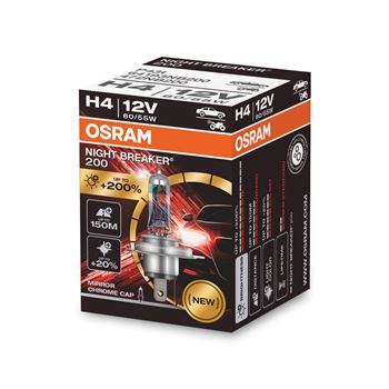 iluminacion coche - Lámpara H4 12V 60/55W P43t 3900K Night Breaker Laser 200 | OSRAM 64193NB200