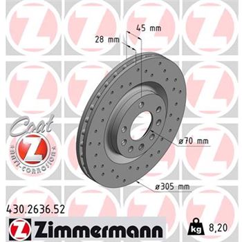 discos de freno coche - Disco de freno eje delantero (Gama SPORT COAT Z) ZIMMERMANN 430263652