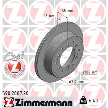 discos de freno coche - Disco de freno eje trasero (Gama COAT Z) ZIMMERMANN 590280720