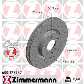 discos de freno coche - Disco de freno eje delantero (Gama SPORT COAT Z) ZIMMERMANN 600323152