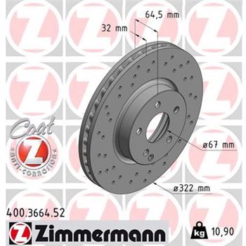 discos de freno coche - Disco de freno eje delantero (Gama SPORT COAT Z) ZIMMERMANN 400366452