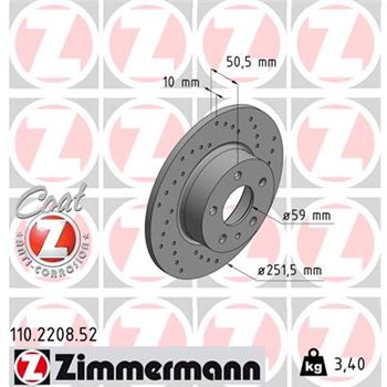 discos de freno coche - Disco de freno eje trasero (Gama SPORT COAT Z) ZIMMERMANN 110220852