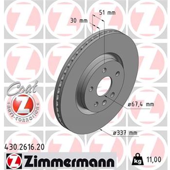 discos de freno coche - Disco de freno eje delantero (Gama COAT Z) ZIMMERMANN 430261620