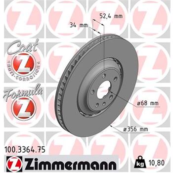 discos de freno coche - Disco de freno eje delantero (Gama FORMULA Z) ZIMMERMANN 100336475