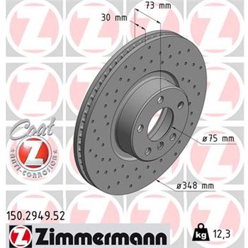 discos de freno coche - Disco de freno eje delantero, izquierda (Gama SPORT COAT Z) ZIMMERMANN 150294952