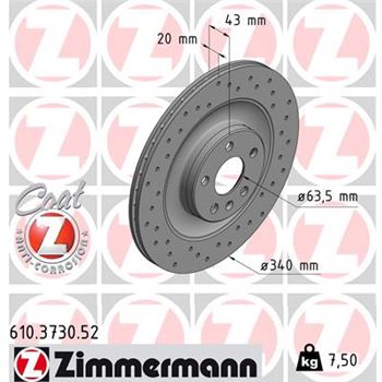 discos de freno coche - Disco de freno eje trasero (Gama SPORT COAT Z) ZIMMERMANN 610373052