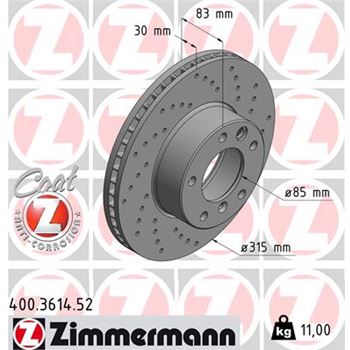 discos de freno coche - Disco de freno eje delantero (Gama SPORT COAT Z) ZIMMERMANN 400361452