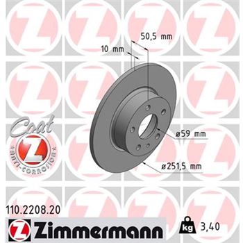 discos de freno coche - Disco de freno eje trasero (Gama COAT Z) ZIMMERMANN 110220820