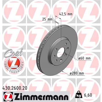 discos de freno coche - Disco de freno eje delantero (Gama COAT Z) ZIMMERMANN 430260020