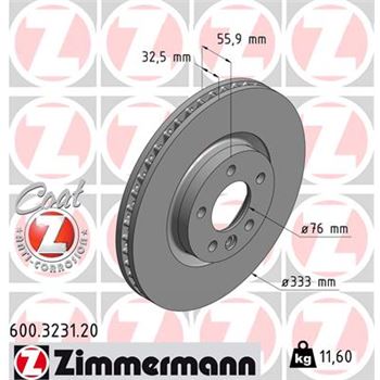 discos de freno coche - Disco de freno eje delantero (Gama COAT Z) ZIMMERMANN 600323120