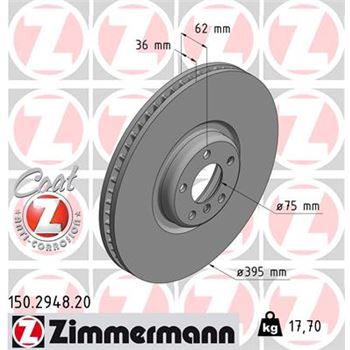 discos de freno coche - Disco de freno eje delantero, derecha (Gama COAT Z) ZIMMERMANN 150294820