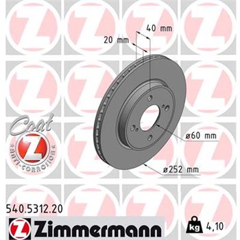 discos de freno coche - Disco de freno eje delantero (Gama COAT Z) ZIMMERMANN 540531220