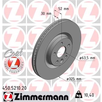 discos de freno coche - Disco de freno eje delantero (Gama COAT Z) ZIMMERMANN 450521020