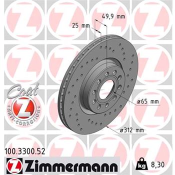 discos de freno coche - Disco de freno eje delantero (Gama SPORT COAT Z) ZIMMERMANN 100330052