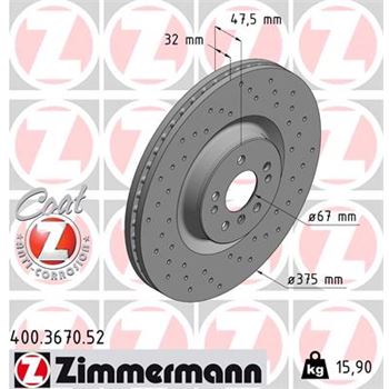 discos de freno coche - Disco de freno eje delantero (Gama SPORT COAT Z) ZIMMERMANN 400367052