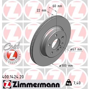 discos de freno coche - Disco de freno eje trasero (Gama COAT Z) ZIMMERMANN 400142420