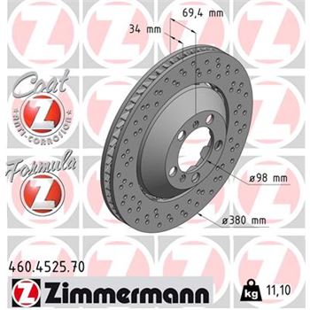 discos de freno coche - Disco de freno eje delantero, derecha (Gama FORMULA Z) ZIMMERMANN 460452570