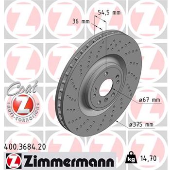 discos de freno coche - Disco de freno eje delantero (Gama COAT Z) ZIMMERMANN 400368420