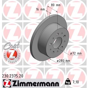 discos de freno coche - Disco de freno eje trasero (Gama COAT Z) ZIMMERMANN 230237520