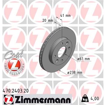 discos de freno coche - Disco de freno eje delantero (Gama COAT Z) ZIMMERMANN 470240320