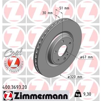 discos de freno coche - Disco de freno eje delantero (Gama COAT Z) ZIMMERMANN 400369320