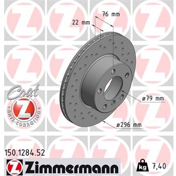 discos de freno coche - Disco de freno eje delantero (Gama SPORT COAT Z) ZIMMERMANN 150128452