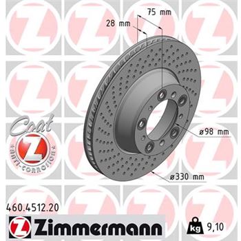 discos de freno coche - Disco de freno eje trasero, izquierda (Gama COAT Z) ZIMMERMANN 460451220