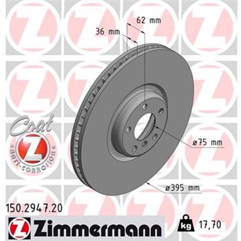 discos de freno coche - Disco de freno eje delantero, izquierda (Gama COAT Z) ZIMMERMANN 150294720