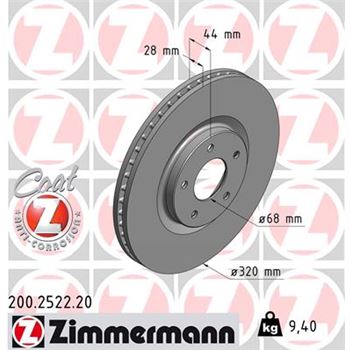 discos de freno coche - Disco de freno eje delantero (Gama COAT Z) ZIMMERMANN 200252220