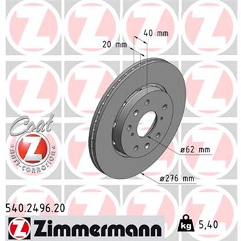 discos de freno coche - Disco de freno eje delantero (Gama COAT Z) ZIMMERMANN 540249620