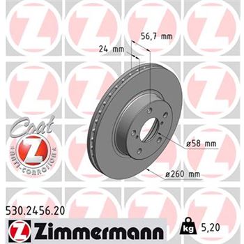 discos de freno coche - Disco de freno eje delantero (Gama COAT Z) ZIMMERMANN 530245620