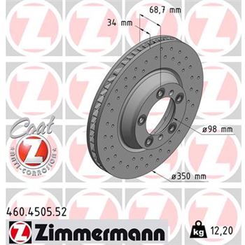 discos de freno coche - Disco de freno eje delantero, derecha (Gama SPORT COAT Z) ZIMMERMANN 460450552