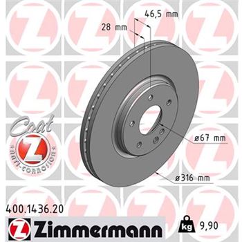 discos de freno coche - Disco de freno eje delantero (Gama COAT Z) ZIMMERMANN 400143620