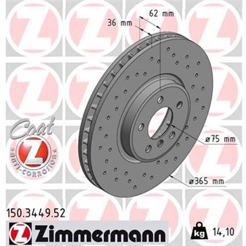 discos de freno coche - Disco de freno eje delantero (Gama SPORT COAT Z) ZIMMERMANN 150344952