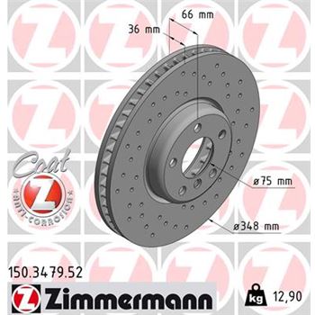 discos de freno coche - Disco de freno eje delantero, derecha (Gama SPORT COAT Z) ZIMMERMANN 150347952