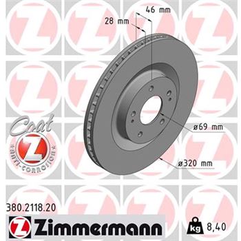 discos de freno coche - Disco de freno eje delantero (Gama COAT Z) ZIMMERMANN 380211820