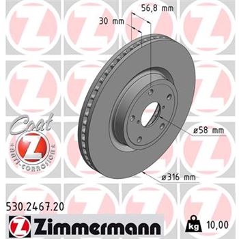 discos de freno coche - Disco de freno eje delantero (Gama COAT Z) ZIMMERMANN 530246720