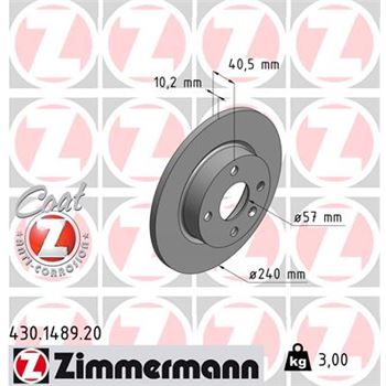 discos de freno coche - Disco de freno eje trasero (Gama COAT Z) ZIMMERMANN 430148920