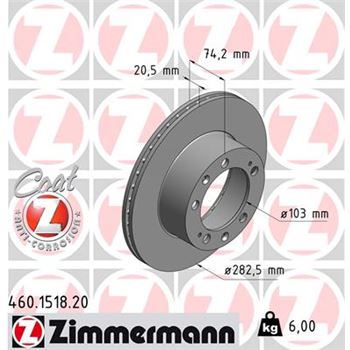 discos de freno coche - Disco de freno eje delantero (Gama COAT Z) ZIMMERMANN 460151820