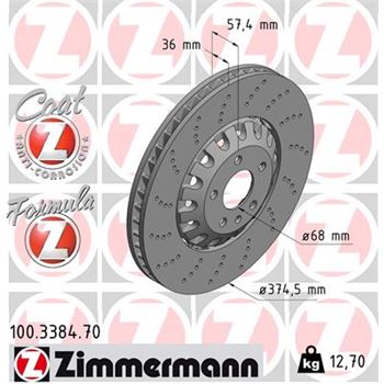 discos de freno coche - Disco de freno eje delantero (Gama FORMULA Z) ZIMMERMANN 100338470