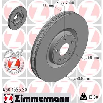 discos de freno coche - Disco de freno eje delantero, derecha (Gama COAT Z) ZIMMERMANN 460155520
