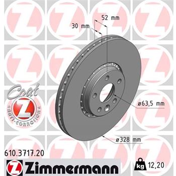 discos de freno coche - Disco de freno eje delantero (Gama COAT Z) ZIMMERMANN 610371720