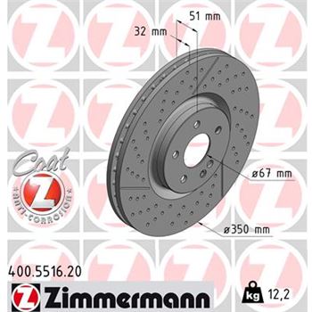 discos de freno coche - Disco de freno eje delantero (Gama COAT Z) ZIMMERMANN 400551620