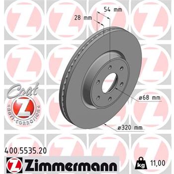 discos de freno coche - Disco de freno eje delantero (Gama COAT Z) ZIMMERMANN 400553520
