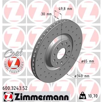 discos de freno coche - Disco de freno eje delantero (Gama SPORT COAT Z) ZIMMERMANN 600324352