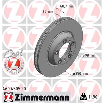 discos de freno coche - Disco de freno eje delantero, derecha (Gama COAT Z) ZIMMERMANN 460450520