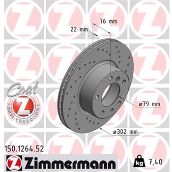 discos de freno coche - Disco de freno eje delantero (Gama SPORT COAT Z) ZIMMERMANN 150126452